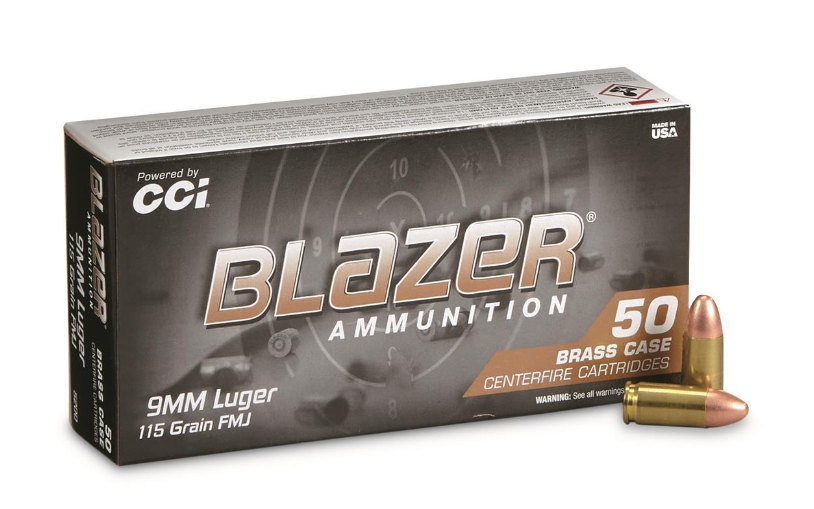 CCI CCI Blazer Brass, 9mm, FMJ-RN, 115 Grain, 50 Rounds