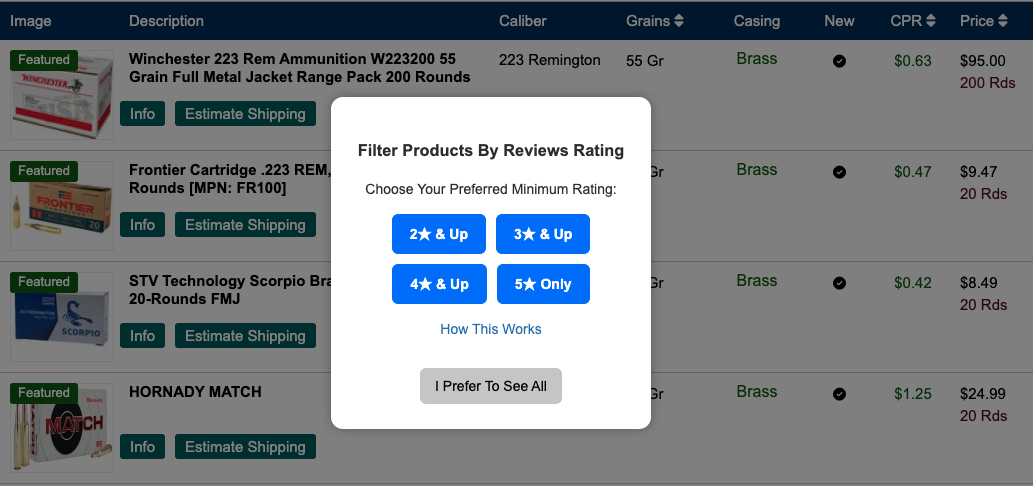 Select Rating based Review