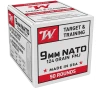 Winchester USA 9mm NATO 124 Grain - FMJ - FMJ Brass Cased - Pistol Ammo  -  50RD Box - W9NATO50