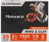 Monarch Wing   Clay 20 Gauge 7 8 oz Shotshells - 25 Rounds