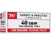 Winchester USA Full Metal Jacket Flat-Nose  40 Smith   Wesson 165-Grain Handgun Ammunition - 100 Rounds