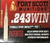243 Win Fort Scott Munitions 80 gr  TUI  Tumble Upon Impact 20 rnds  Brass M-ID  243-080-SCV UPC  758381721570