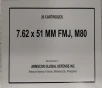 7 62x51 Armscor Global Defense 147 gr  FMJ Full Metal Jacket 20 rnds  Brass M-ID  50319 UPC  4806015503194