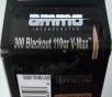 300 Blackout AMMO Inc  110 gr  V-Max 20 rnds 2350 fps  Brass M-ID  300B110VMXA20 UPC  818778022656