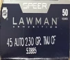 45 Auto Speer Lawman 230 Grain Total Metal Jacket CF 50 Rounds M-ID  53885 UPC  076683538857