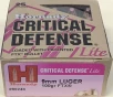 9mm Luger Hornady Critical Defense Lite 100 Grain 25 Rounds  M-ID  90240 UPC   090255902402