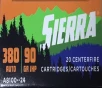 380 Auto Sierra 90 Grain Jacketed Hollow Point 20 Rounds M-ID  A8100--24 UPC  092763600108