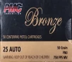 25 Auto PMC Bronze 50 grain Full Metal Jacket FMJ 50 rounds M-ID  25A UPC  741569070027