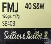 40 S W Sellier   Bellot 180 gr  FMJ 50 rnds 940 fps  Brass M-ID  SB40B UPC  754908500239