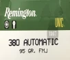 380 Auto Remington 95 gr  FMJ Full Metal Jacket 50 rnds 955 fps  Brass M-ID  L380AP UPC  047700067506