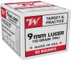 USA WHITE BOX 9MM LUGER FMJ HANDGUN AMMO