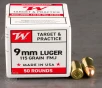 1000rds     9mm Winchester 115gr  FMJ Ammo