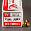 100rds - 9mm Winchester USA 115gr  FMJ Value Pack Ammo