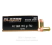 Blazer Brass 40 Cal Ammo - 50 Rounds of 165 Grain FMJ Ammunition