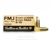 Sellier and Bellot 9mm Ammo - 50 Rounds of 124 Grain FMJ Ammunition