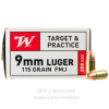 Winchester 9mm  Ammo - 200 Rounds of 115 Grain FMJ Ammunition
