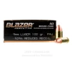 Blazer Brass Reduced Recoil 9mm Ammo - 50 Rounds of 100 Grain FMJ   