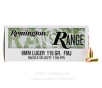 Remington Range 9mm Ammo - 250 Rounds of 115 Grain FMJ Ammunition