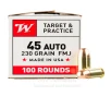 Winchester USA 45 ACP Ammo - 100 Rounds of 230 Grain FMJ Ammunition