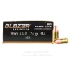 Blazer Brass 9mm Ammo - 50 Rounds of 124 Grain FMJ Ammunition