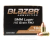 Blazer Brass 9mm Ammo - 100 Rounds of 115 Grain FMJ Ammunition