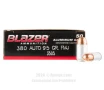 Blazer 380 ACP Ammo - 50 Rounds of 95 Grain FMJ Ammunition