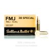 Sellier and Bellot 38 Special Ammo - 50 Rounds of 158 Grain FMJ   