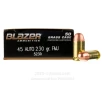 Blazer 45 ACP Ammo - 1000 Rounds of 230 Grain FMJ Ammunition