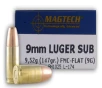 Magtech 9G Range Training  9mm Luger 147 gr Full Metal Jacket Flat Subsonic 50 Bx  20 Cs