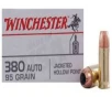 Winchester Ammo USA380JHP USA 380 ACP 95 gr Jacketed Hollow Point  JHP  50 Bx  10 Cs