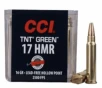 CCI Ammunition  TNTGreen  17 HMR  16 Grain  Hollow Point  Lead Free  50 Round Box  California Certified Nonlead Ammunition