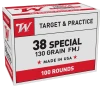 Winchester  38 Special 130 Grain FMJ Centerfire Handgun Ammo - 100 Rounds
