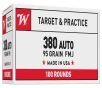 Winchester  380 ACP 95 Grain FMJ Centerfire Handgun Ammo - 100 Rounds