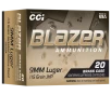 CCI Blazer Brass 9mm 115 Grain JHP Handgun Ammo