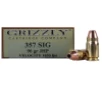 Grizzly Ammo GC357S2   357Sig 90gr Jacketed Hollow Point 20 Per Box 10 Case