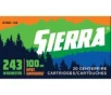 Sierra A156102 Outdoor Master 243 Win 100 gr Jacket Hollow Point Sport Master 20 Per Box