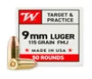 Winchester 9mm Luger 115 Grain Full Metal Jacket