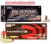 Blazer 124gr FMJ   Federal 130 TSJ - 9mm - 250 ROUNDS EACH