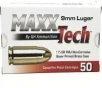 MaxxTech 9mm 115gr FMJ Brass Cased  Non-Corrosive  Boxer Primed  Fully-Reloadable - 50rd Box - PTGB9MMB