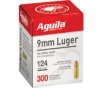 Aguila 1E092108 Target   Range 9mm Luger 124 gr Full Metal Jacket  FMJ  - 300rd Box