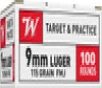 Winchester USA Target   Practice 9mm - 115 Grain FMJ - 1190 FPS - 100 Rounds - USA9MMVP