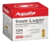 Aguila 1E092108 Centerfire Handgun  9mm Luger 124 gr Full Metal Jacket  FMJ  300 Bx  4 Cs