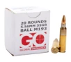 Global Ordnance LLC 850003223346 M193 5 56x45mmNATO 55gr Full Metal Jacket 20 Per Box