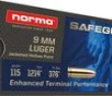Norma Safeguard 9mm JHP 115 Gr Handgun Ammo     50 round box