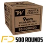 Winchester Ammunition Service Grade 9MM  115gr  FMJ-FN - 500  rounds - Free Shipping
