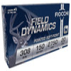 Fiocchi Field Dynamics Hyper Velocity Centerfire Ammunition  308 Winchester  Pointed Soft Point  150 Grain - 20 Cartridge Box   20   1  