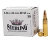 Sterling M193 Hyper Velocity Non - Corrosive Boxer Primed Ammunition  5 56 x 45mm NATO  Full Metal Jacket  FMJ   55 Grain - 30 Unit Box   30   1  