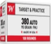 Winchester Ammo USA380VP USA 380ACP 95gr Full Metal Jacket Flat Nose 100 Per Box 5 Case