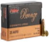 PMC 25A Bronze 25ACP 50gr Full Metal Jacket 50 Per Box 20 Case