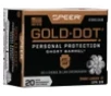 Speer 23611GD Gold Dot Personal Protection Short Barrel 9mmLuger P 124gr Hollow Point 20 Per Box 10 Case